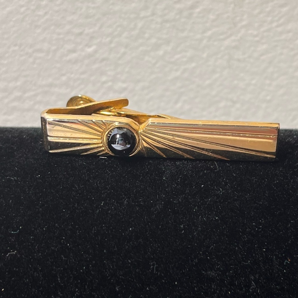 Vintage Gold Tie Clip with Black Accent